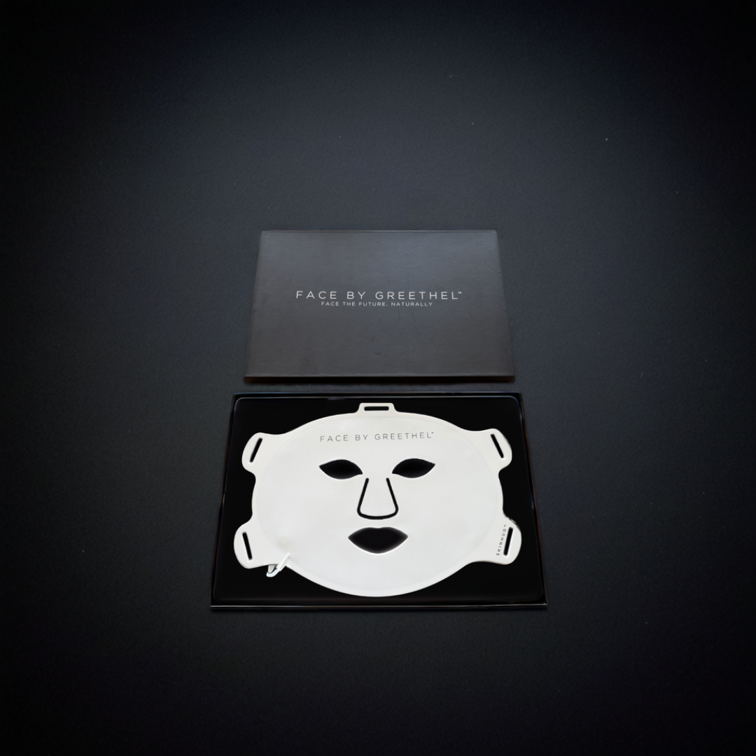 LED Therapy Face Mask packaging, featuring a sleek, black and modern design
