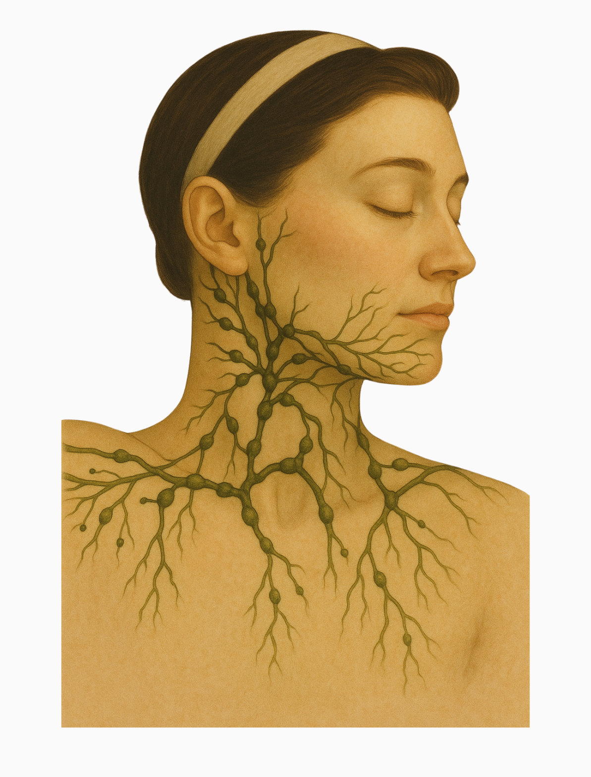 Stylized illustration of a woman's face and neck.