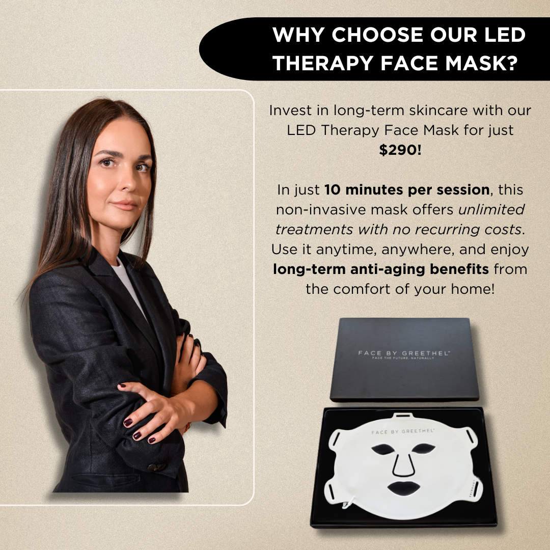 Highlighting key advantages of the LED Therapy Face Mask, including its affordability, convenience, unlimited treatments, and at-home use.