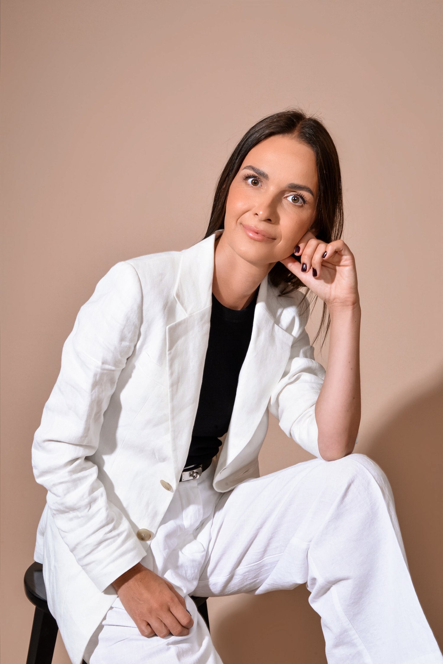 FACE by GREETHEL – Greethel's signature pose, showcasing elegance and confidence, representing the brand’s commitment to beauty, skincare, and LED light therapy innovation