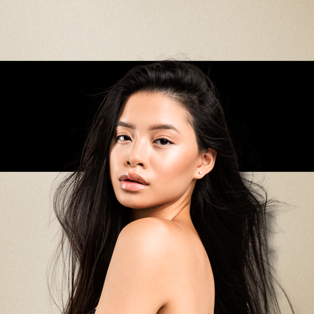 Close-up beauty shot of a woman with radiant, glowing skin, exuding confidence and natural beauty.
