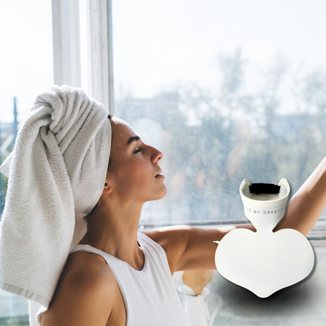 LED Neck & Decolletage Mask that emits gentle light, designed for skin rejuvenation, improving elasticity, and reducing signs of aging.