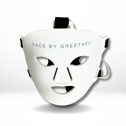 Image of an LED therapy face mask with SkinHug technology, designed to cover the entire face with light therapy.