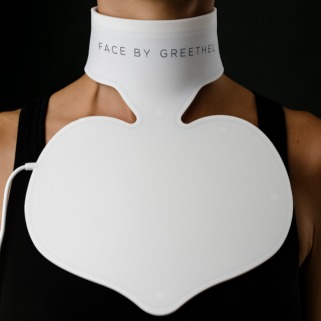 led therapy neck and decolletage mask model shot